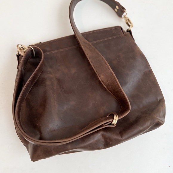 NWOT Dark Brown Genuine Leather Crossbody Bag